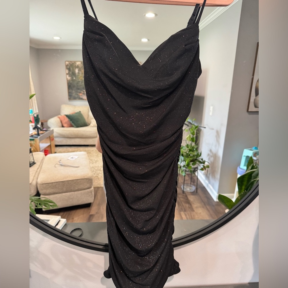 Windsor Black Sparkle Cowl Neck Slip Dress